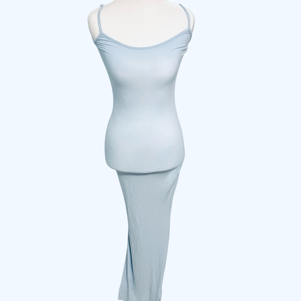 SKIMS Womens XS Light Blue Ribbed Sleeveless Dress Ribbed Long Maxi Bodycon